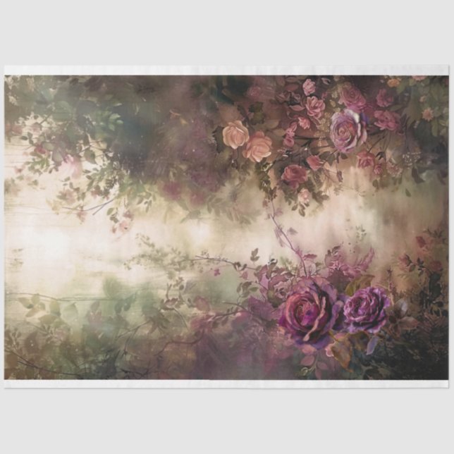 Romantische Flora, Szene, Burgunder Wein & Grün Seidenpapier (Vorderseite)