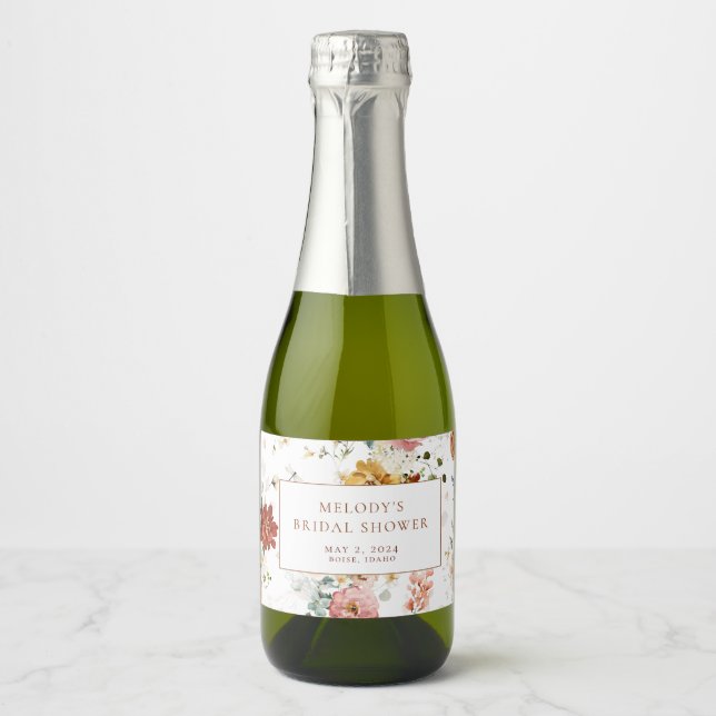 Romantische Floral Mini Champagner Flaschenetikett (Vorderseite)