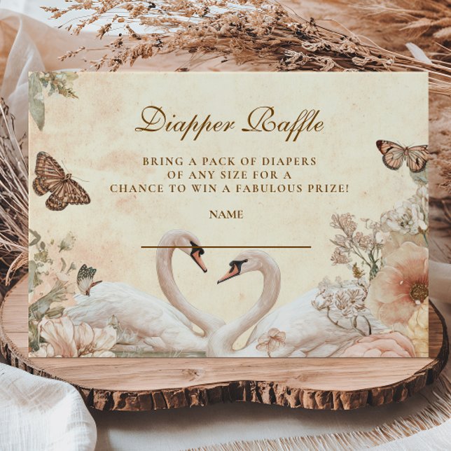Romantische Floral Swan Diapper Raffle Begleitkarte (Von Creator hochgeladen)