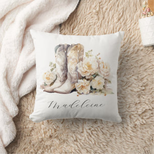 Romantische florale Cowgirl Boots Calligrafy Name Kissen