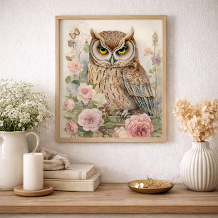 Romantische florale Eule Aquarell-Wildlife-Natur Poster