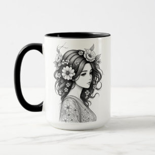 Romantische florale Frauenlinienkunst Tasse