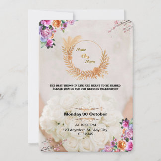 Romantische Florale Goldene Hochzeitseinladung Einladung