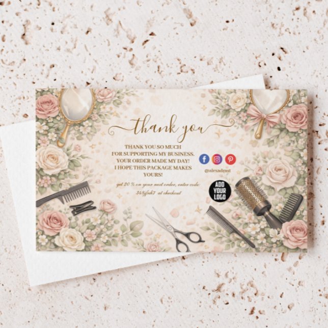 Romantische Florale Haarstudio-Branding Dankeskarte (Von Creator hochgeladen)