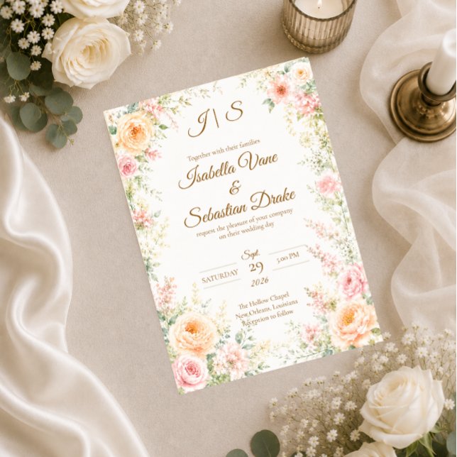 Romantische florale Hochzeit Einladung (Von Creator hochgeladen)