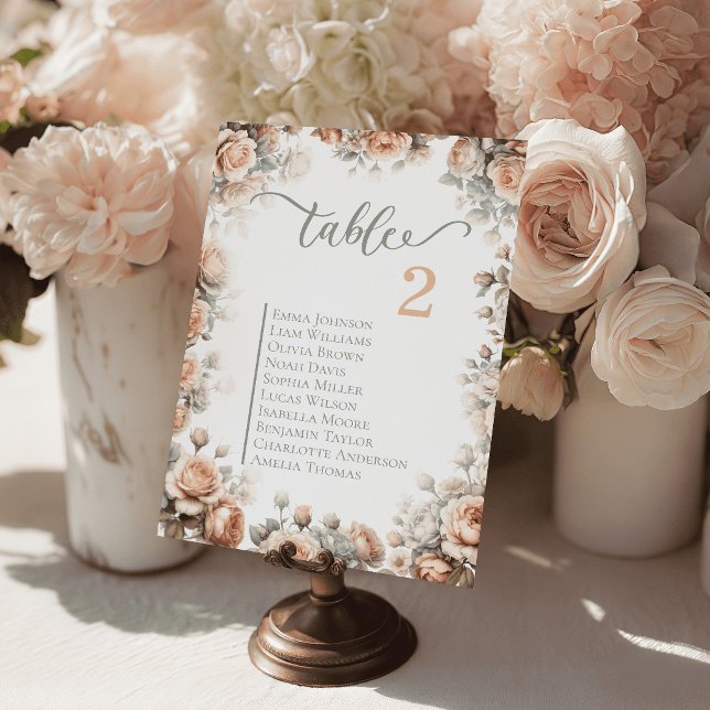 Romantische Florale Hochzeit Tischkarten Sitzplan Tischnummer (Romantic Floral Wedding Table Cards Seating Plan)