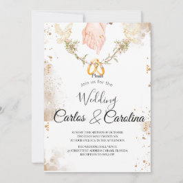 Romantische Florale Hochzeits-Einladung mit golden Einladung