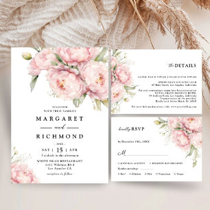 Romantische Florale Rosa Pfingstrosen-Hochzeit   Einladung