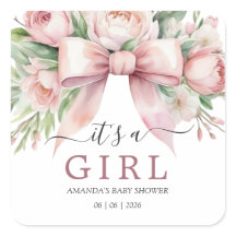 Romantische Florale Rosa Schleife Baby Shower