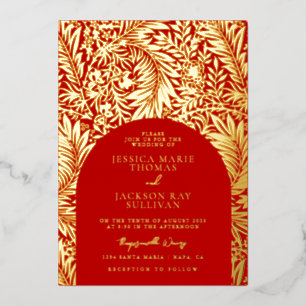 Romantische florale rote und goldene Hochzeit Folieneinladung
