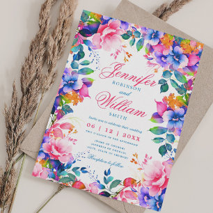 Romantische florale Vibrant Rainbow Wedding w/QR U Einladung