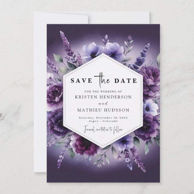 Romantische Florals Lila Blumenhochzeit Save The Date (Vorderseite)