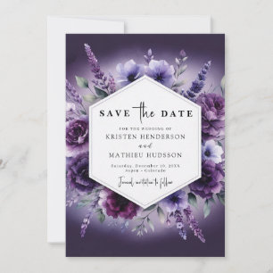 Romantische Florals Lila Blumenhochzeit Save The Date
