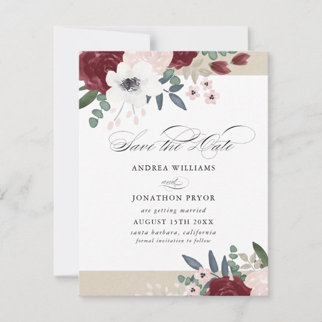 Romantische Florals Save the Date Einladung (Vorderseite)