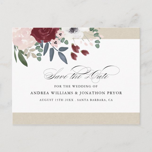 Romantische Florals Save the Date Postkarte (Vorderseite)