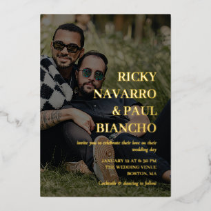 Romantische Foto- und Goldfilm-Schriftart Hochzeit Folieneinladung