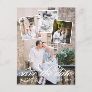 Romantische Fotocollage Hochzeit - Save the Date Ankündigungspostkarte