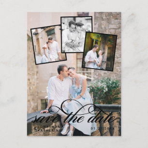 Romantische Fotocollage Hochzeitsskript Ankündigungspostkarte