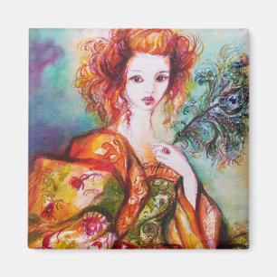 ROMANTISCHE FRAU MIT PEACOCK FEATHER MAGNET