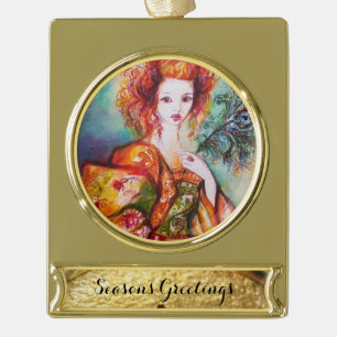 ROMANTISCHE FRAU MIT SPARKLING-PEACOCK-FEATHER Banner-Ornament GOLD