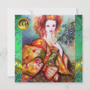 ROMANTISCHE FRAU MIT SPARKLING-PEACOCK-FEATHER EINLADUNG