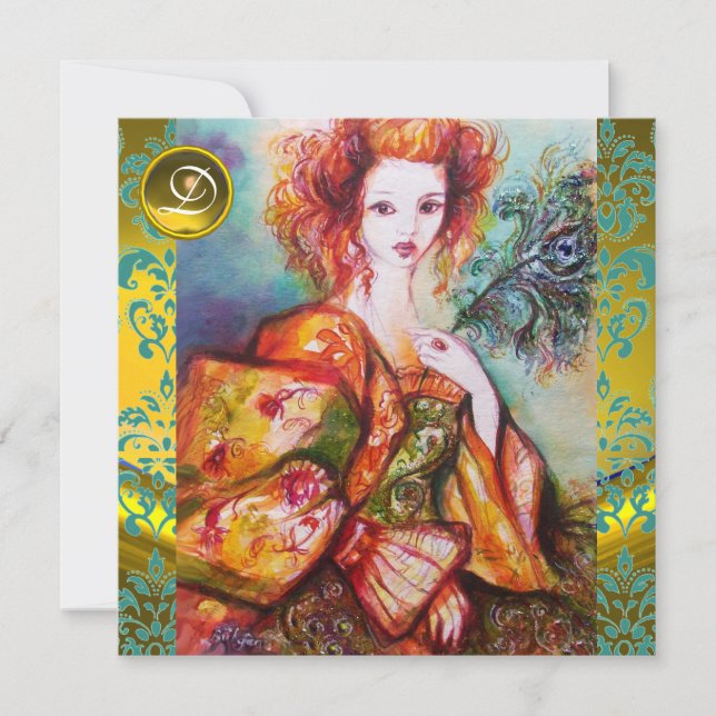 ROMANTISCHE FRAU MIT SPARKLING-PEACOCK-FEATHER EINLADUNG (Vorderseite)