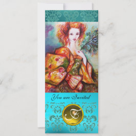 ROMANTISCHE FRAU MIT SPARKLING-PEACOCK-FEATHER EINLADUNG