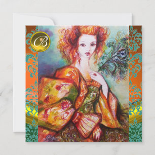 ROMANTISCHE FRAU MIT SPARKLING-PEACOCK-FEATHER EINLADUNG