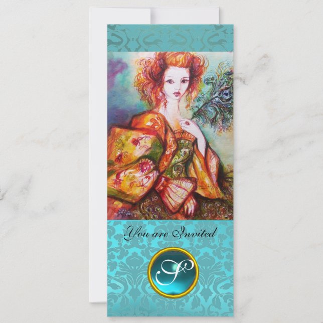 ROMANTISCHE FRAU MIT SPARKLING-PEACOCK-FEATHER EINLADUNG (Vorderseite)