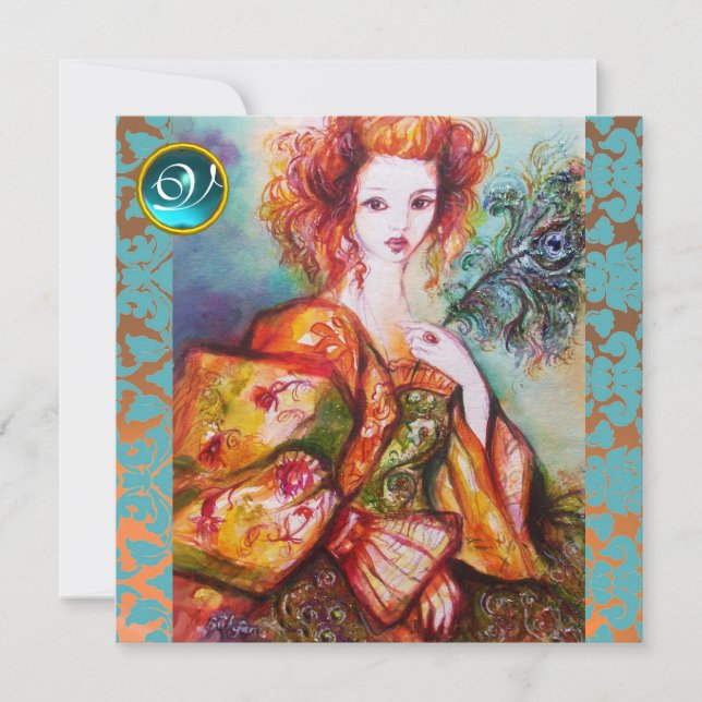 ROMANTISCHE FRAU MIT SPARKLING-PEACOCK-FEATHER EINLADUNG (Vorderseite)