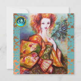 ROMANTISCHE FRAU MIT SPARKLING-PEACOCK-FEATHER EINLADUNG