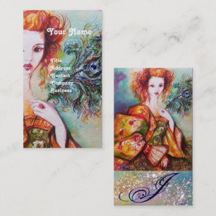 ROMANTISCHE FRAU MIT SPARKLING-PEACOCK-FEATHER VISITENKARTE
