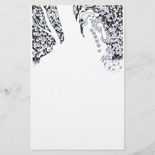 ROMANTISCHE FRAU, ROSE UND NATUR Schwarz-weiß Briefpapier