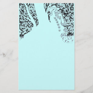 ROMANTISCHE FRAU, ROSE UND NATURSCHUTZ Aquamarin B Briefpapier
