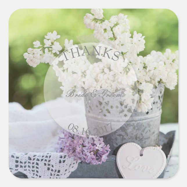 Romantische FrühlingsBlume Floral Lilac Wedding Da Quadratischer Aufkleber (Vorderseite)