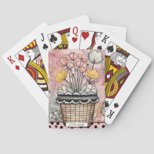Romantische Frühlingsblumen in Rosa und Gold Spielkarten