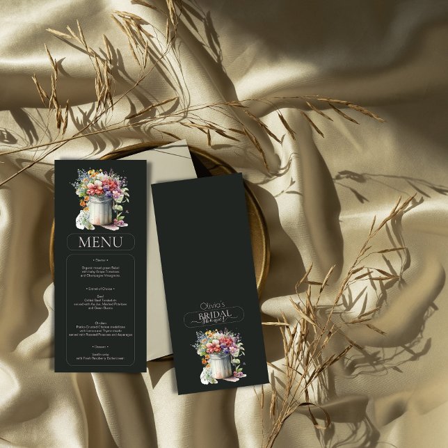 Romantische Frühlingsblumen Vase Brautparty Menu Einladung (Von Creator hochgeladen)