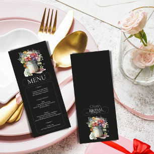 Romantische Frühlingsblumen Vase Brautparty Menu Einladung