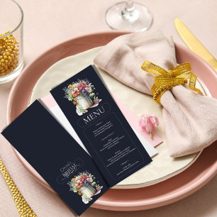 Romantische Frühlingsblumen Vase Brautparty Menu Einladung