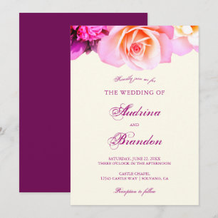 Romantische Fuchsia Floral Elegante Hochzeit Einladung