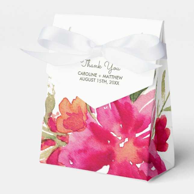 Romantische Fuchsia Grüne Wasserfarbenhochzeit Geschenkschachtel (Vorderseite)