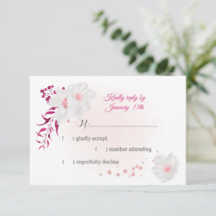 romantische Fuchsie und weiße Blume botanisch RSVP Karte