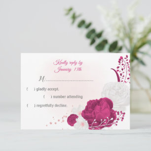romantische Fuchsie und weiße Blume botanisch RSVP Karte