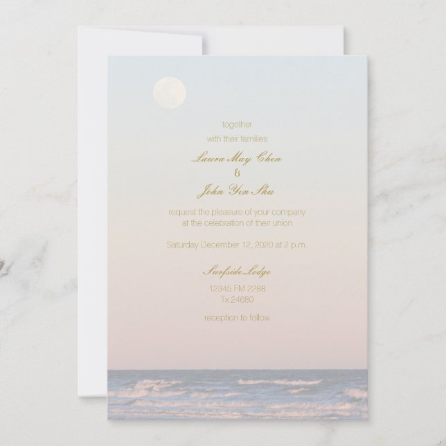 Romantische Galveston Beach Texas Hochzeit am Meer Einladung (Vorderseite)