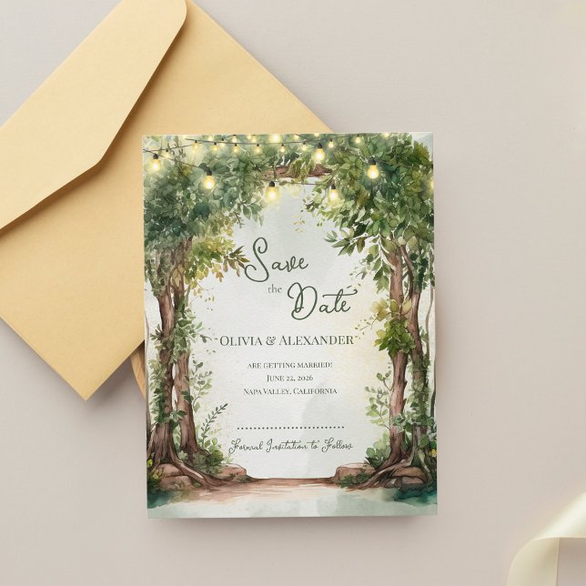 Romantische Gartelichter zur Hochzeitseinladung Ankündigung (Romantic Garden String Lights Save the Date | Enchanted Outdoor Wedding Announcement)