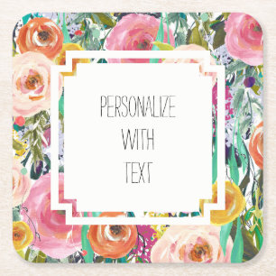 Romantische Gartenanlage Wasserfarbene Blume Rechteckiger Pappuntersetzer