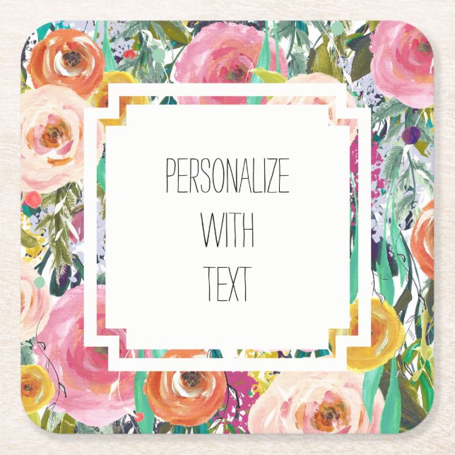 Romantische Gartenanlage Wasserfarbene Blume Rechteckiger Pappuntersetzer (Vorderseite)