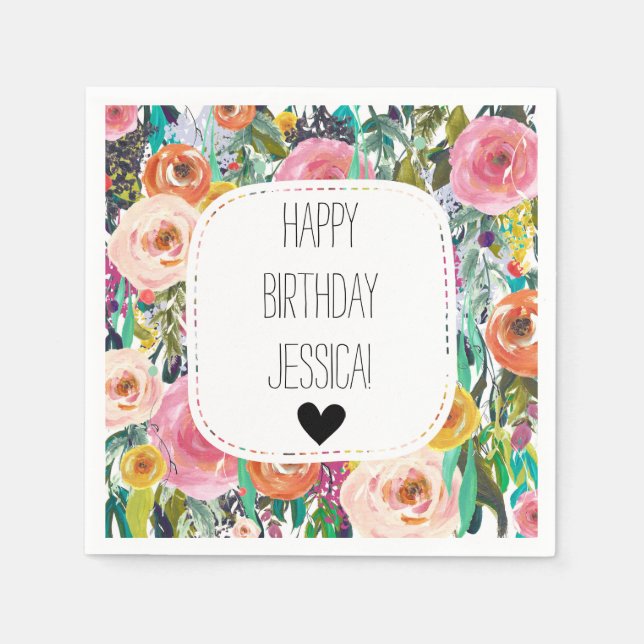 Romantische Gartenanlage Wasserfarbene Blume Serviette (Vorderseite)