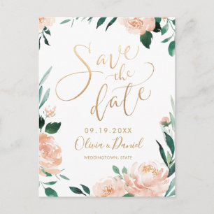 Romantische Gartenblumenkalligraphie Save the Date Postkarte