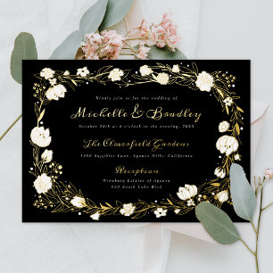 Romantische Gartenhochzeit Black and Gold Folieneinladung